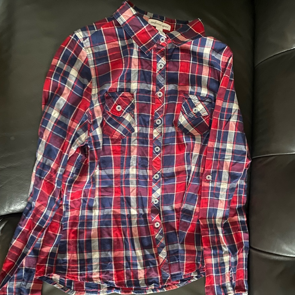 Women Red & Blue Plaid Button-Front Shirt -